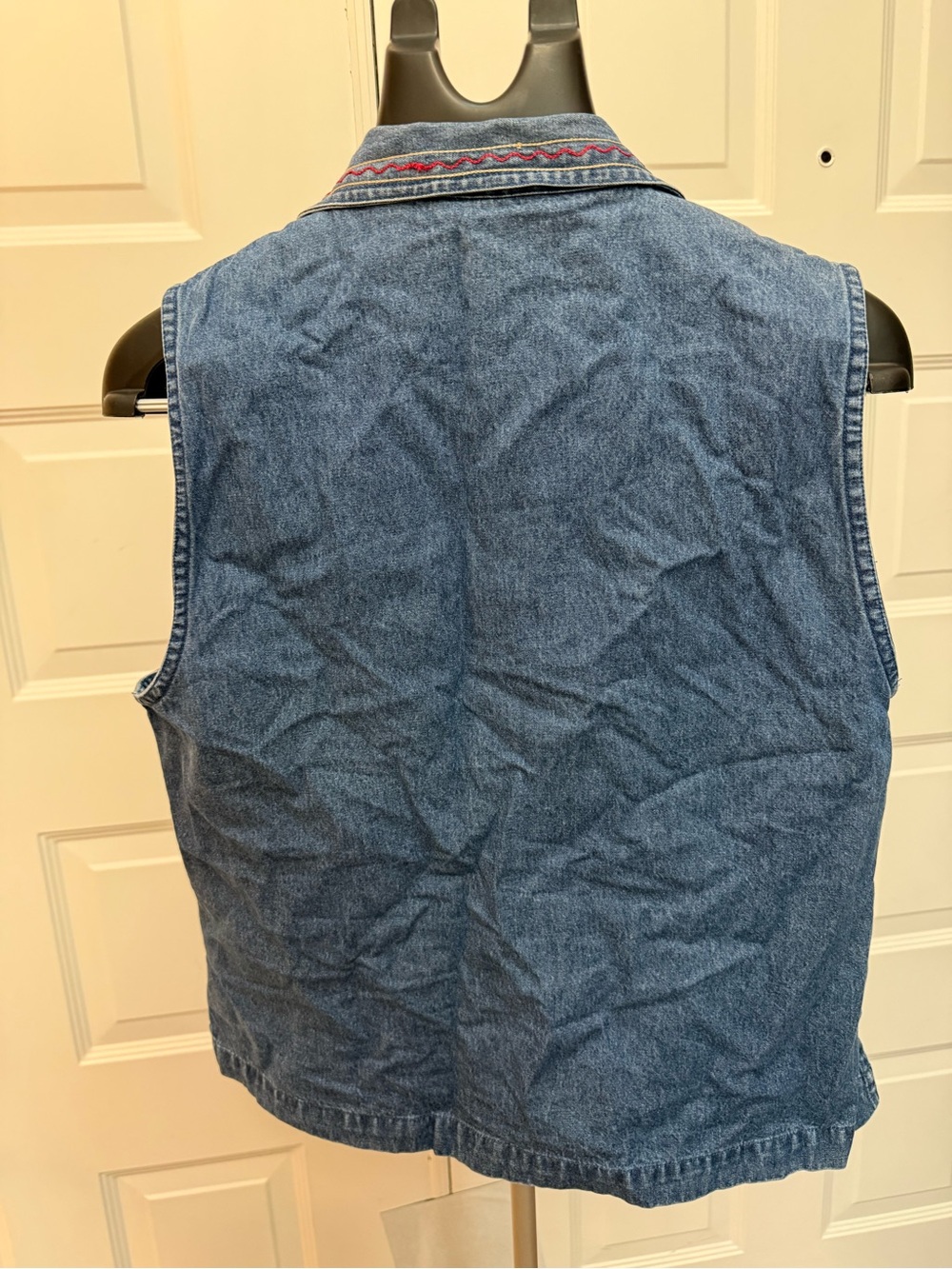 Embroidered Blue Denim Button-Down Vest - Picture 6 of 8